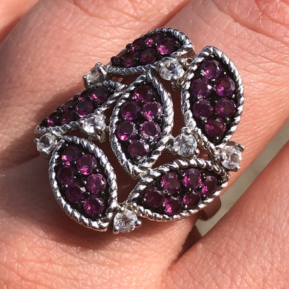 Sterling Silver Dk Statement Ring 925 Floral 8 - image 1